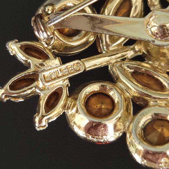 Vintage Edlee Orange Rhinestone Maltese Cross Brooch Pin - Picture 8 of 8